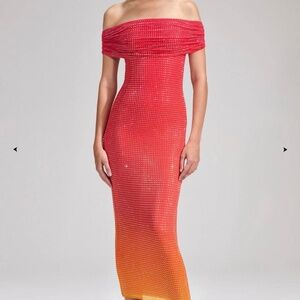 Self Portrait Off Shoulder Rhinestone Embellished Midi Dress - 2